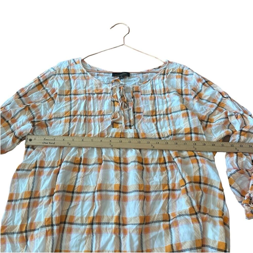 Suzanne Betro Neutral Tartan Plaid Blouse size 2X - Picture 6 of 7